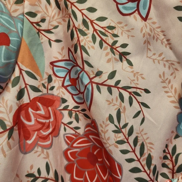 MISSLOOK Peach Floral Puff Sleeve V-Neck Tiered Ruffle Midi Dress - Size XL - Picture 4 of 7